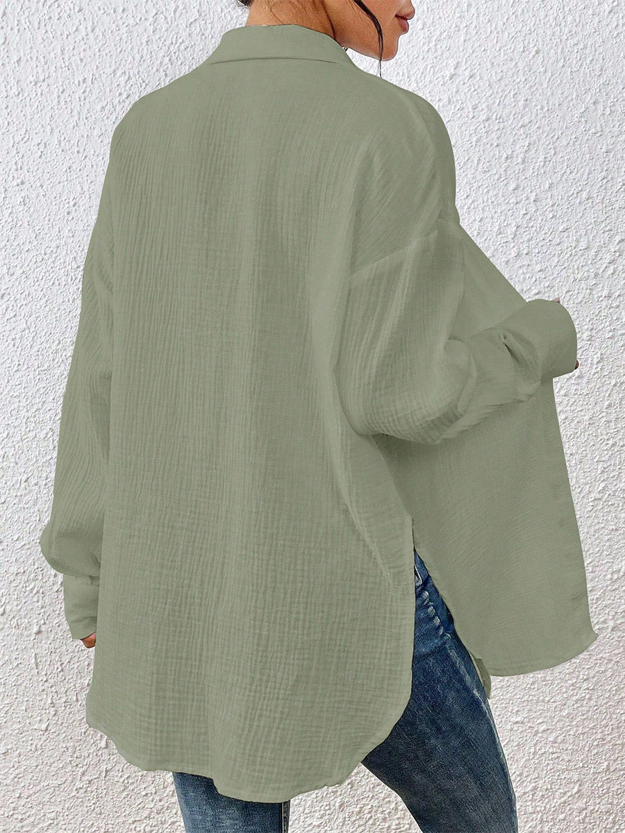 Blouse For Women Apricot Buttons Turndown Collar Chic Long Sleeves Cotton Tops