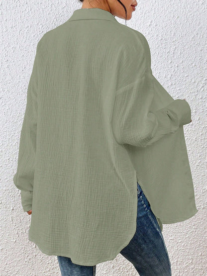 Blouse For Women Apricot Buttons Turndown Collar Chic Long Sleeves Cotton Tops