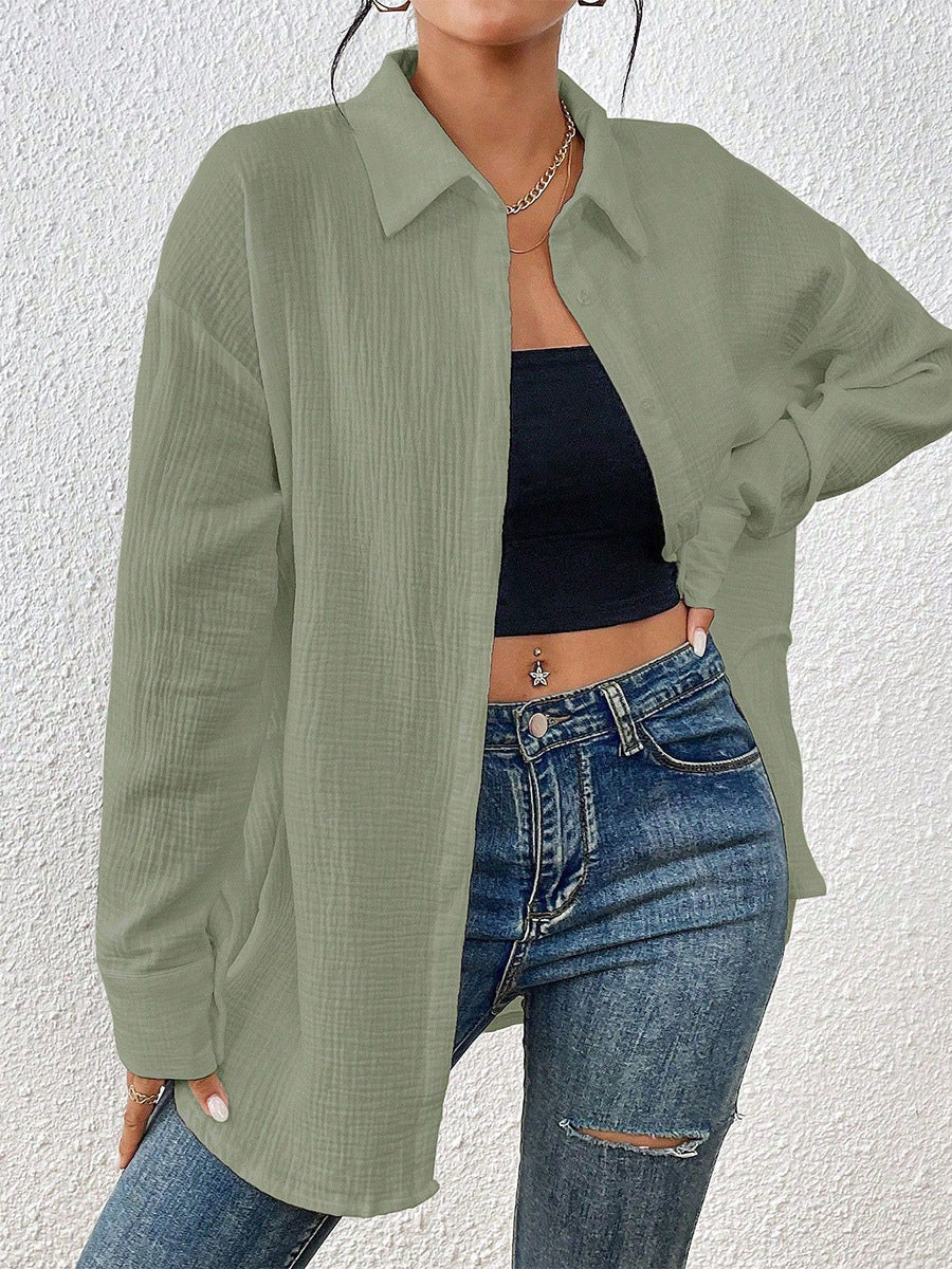 Blouse For Women Apricot Buttons Turndown Collar Chic Long Sleeves Cotton Tops