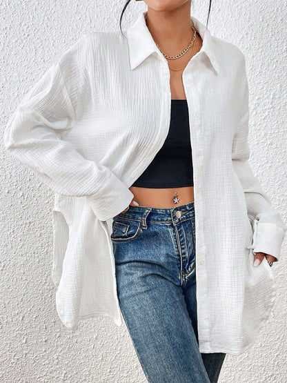 Blouse For Women Apricot Buttons Turndown Collar Chic Long Sleeves Cotton Tops