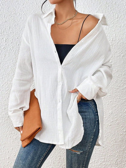 Blouse For Women Apricot Buttons Turndown Collar Chic Long Sleeves Cotton Tops