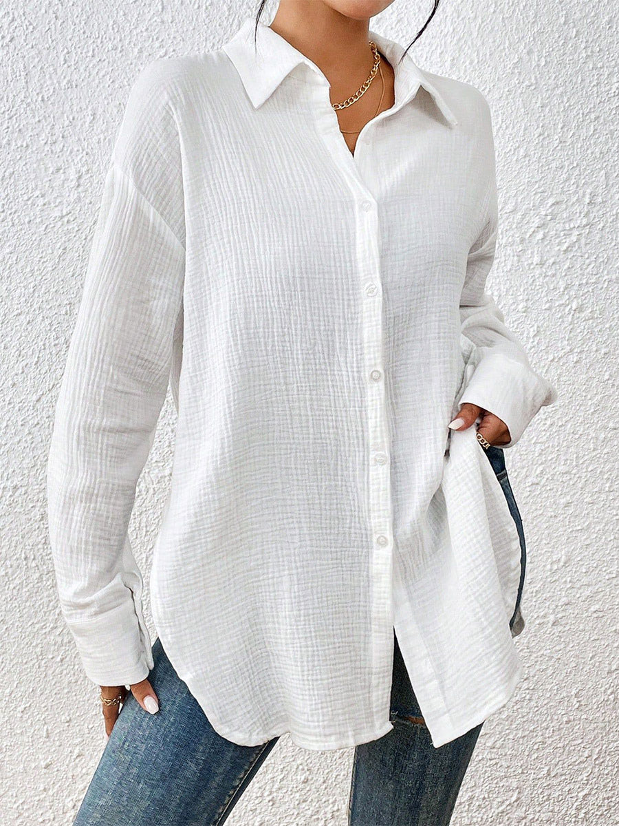 Blouse For Women Apricot Buttons Turndown Collar Chic Long Sleeves Cotton Tops