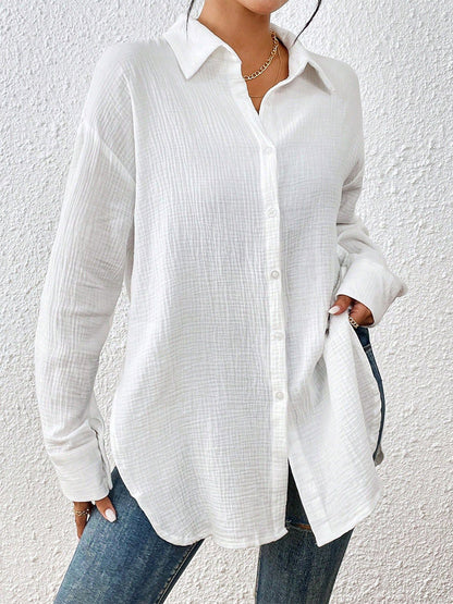 Blouse For Women Apricot Buttons Turndown Collar Chic Long Sleeves Cotton Tops