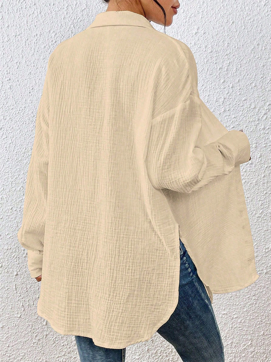 Blouse For Women Apricot Buttons Turndown Collar Chic Long Sleeves Cotton Tops
