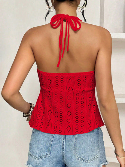 Red Cami Top Straps Neck Cut Out Chic Camis For Women