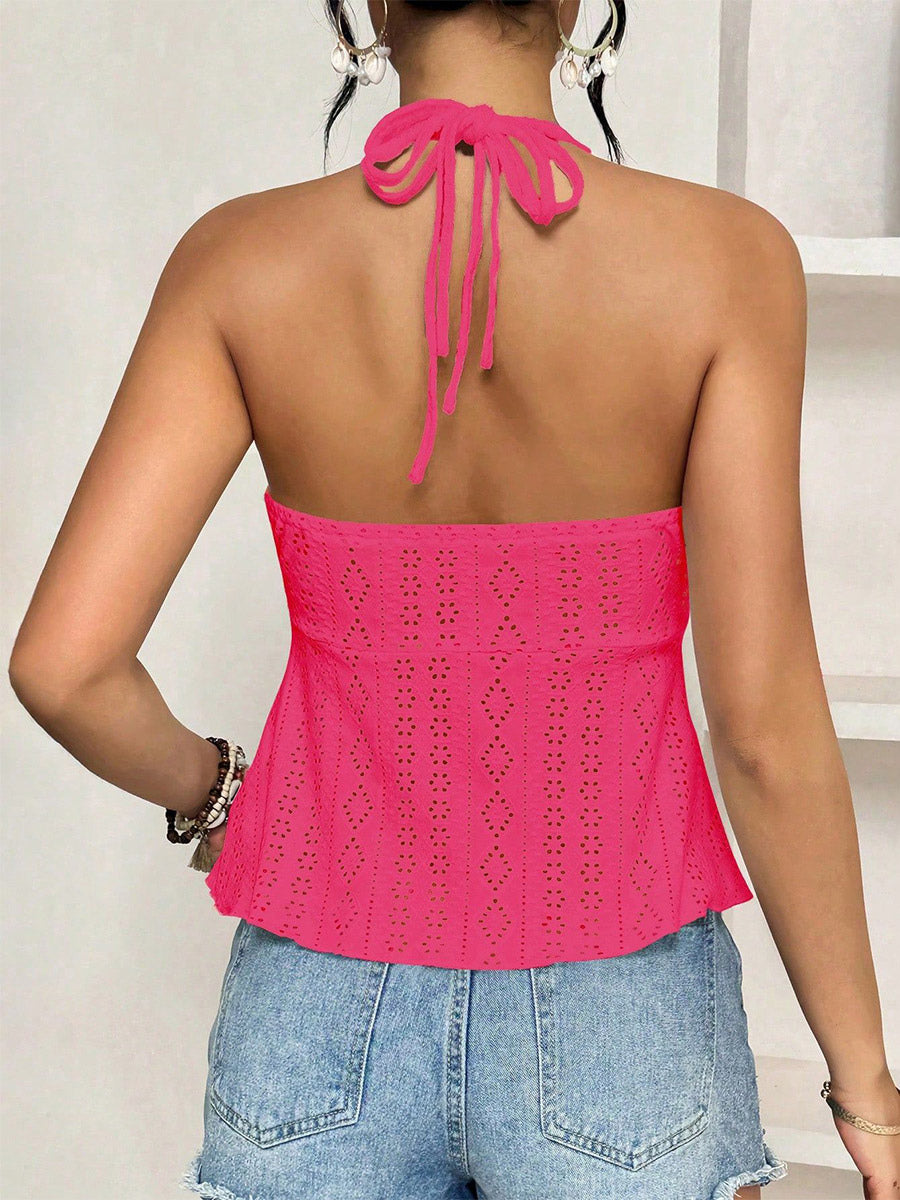 Red Cami Top Straps Neck Cut Out Chic Camis For Women