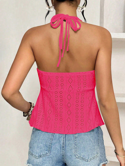 Red Cami Top Straps Neck Cut Out Chic Camis For Women