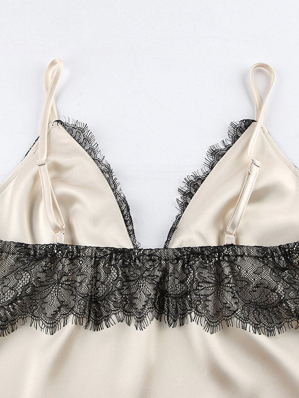 Apricot Cami Top Straps Neck Lace Chic Backless Women Camis