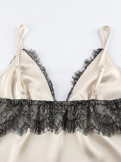 Apricot Cami Top Straps Neck Lace Chic Backless Women Camis