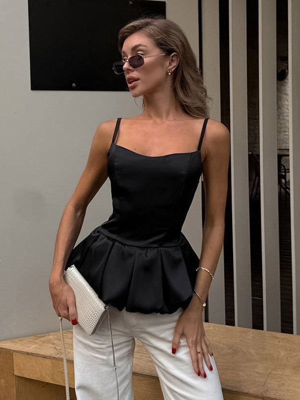 Yellow Cami Top Straps Neck Strappy Ruffles Backless Women Camis