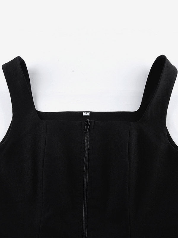 White Cami Top Straps Neck Zipper Sexy Viscose Camis For Women