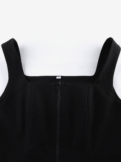 White Cami Top Straps Neck Zipper Sexy Viscose Camis For Women