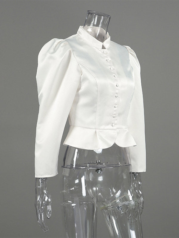 Blouse For Women Gold Buttons Stand Collar Chic Long Sleeves Tops