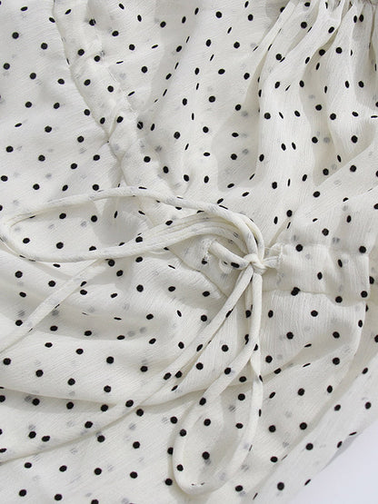 Blouse For Women White V-Neck Clothes Chic Lace Up Ruffles Long Sleeves Tops