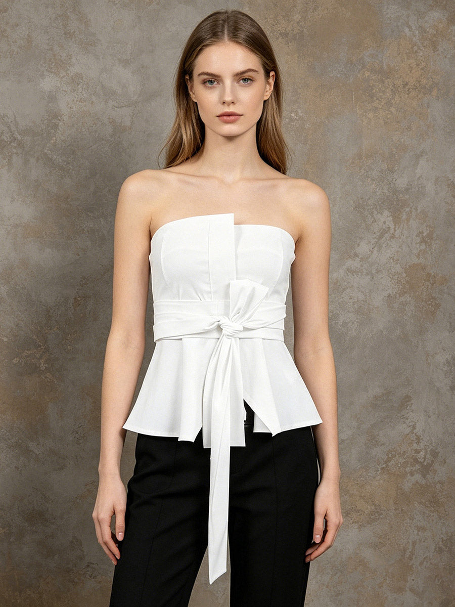 White Cami Top Strapless Sash Chic Sleeveless Women Camis