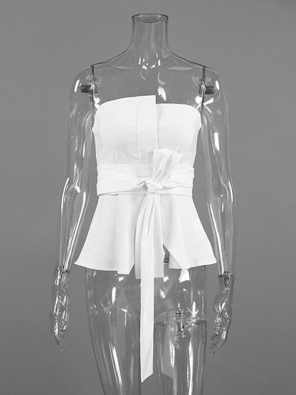 White Cami Top Strapless Sash Chic Sleeveless Women Camis