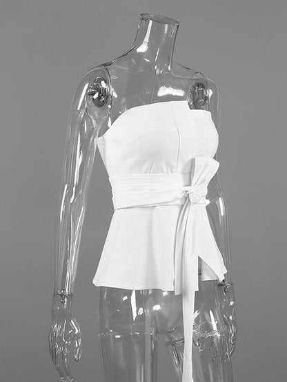 White Cami Top Strapless Sash Chic Sleeveless Women Camis