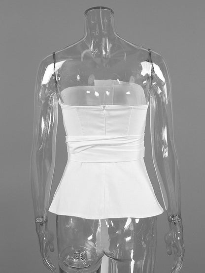 White Cami Top Strapless Sash Chic Sleeveless Women Camis