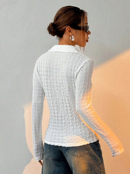 Blouse For Women White Buttons Turndown Collar Casual Long Sleeves Tops