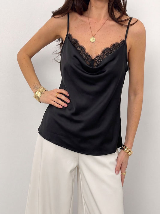 Black Cami Top V-Neck Lace Chic Camis For Women