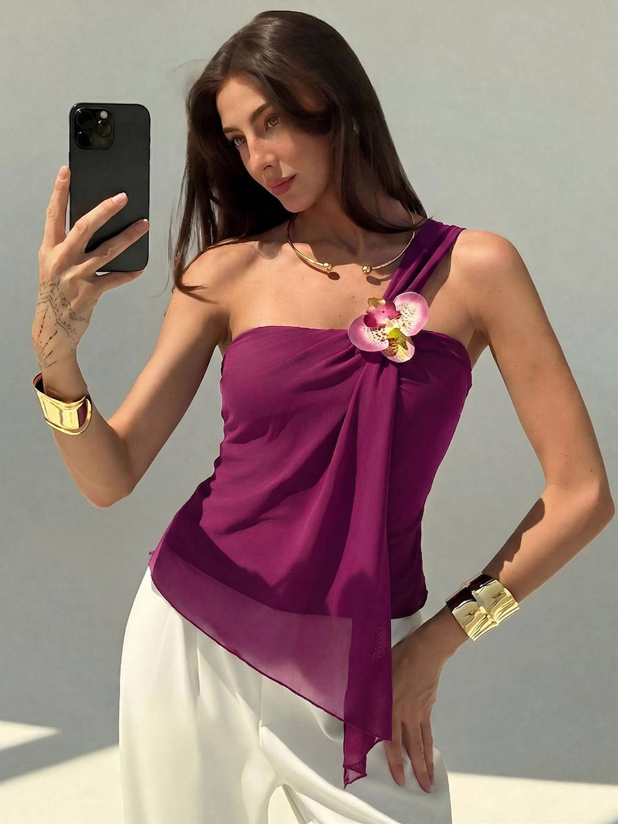 Fuchsia Cami Top Flowers Casual Women Camis
