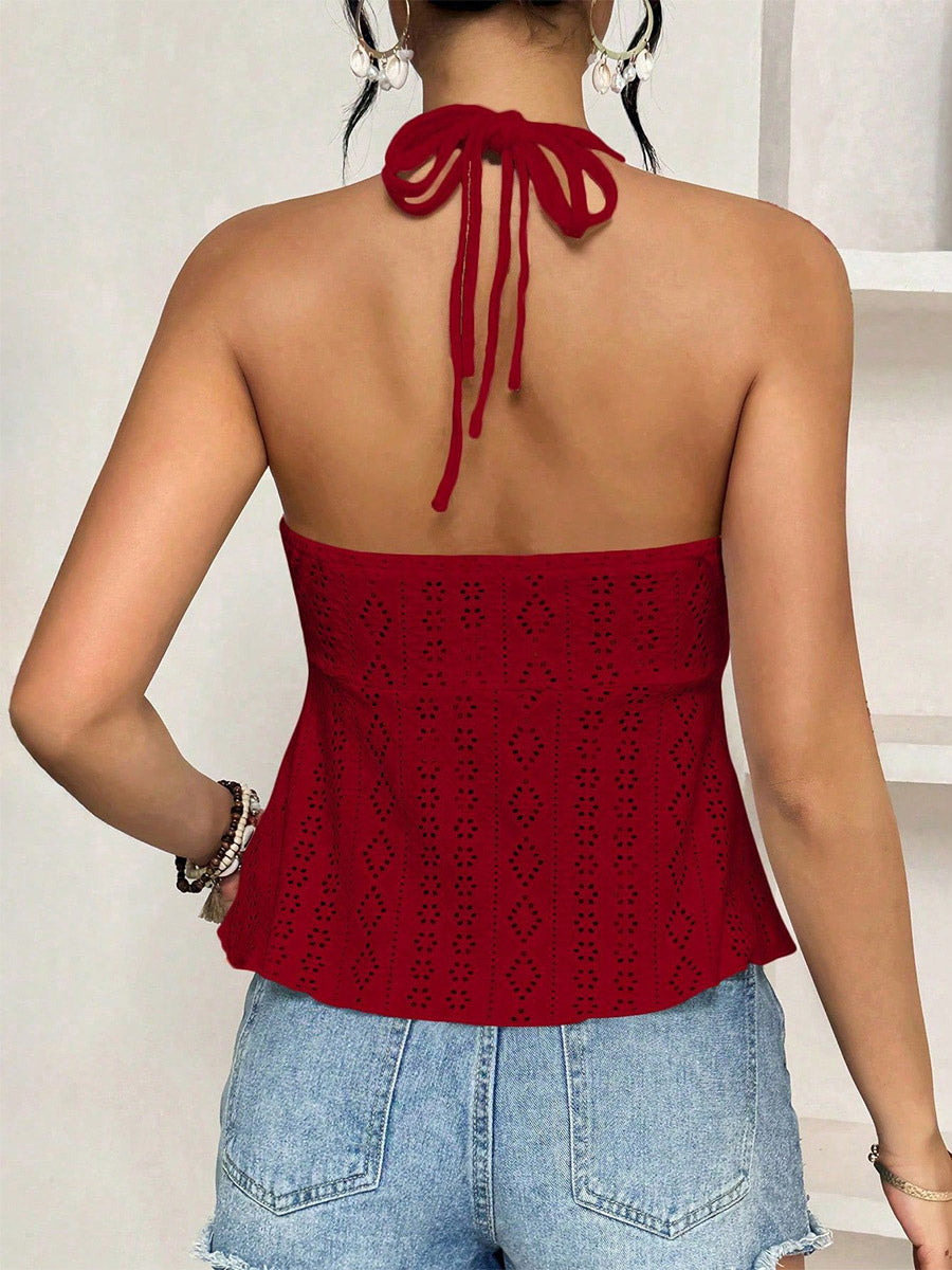 Red Cami Top Straps Neck Cut Out Chic Camis For Women