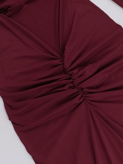 Night Out Dresses Burgundy Long Sleeves Off-The-Shoulder Backless Summer Dress