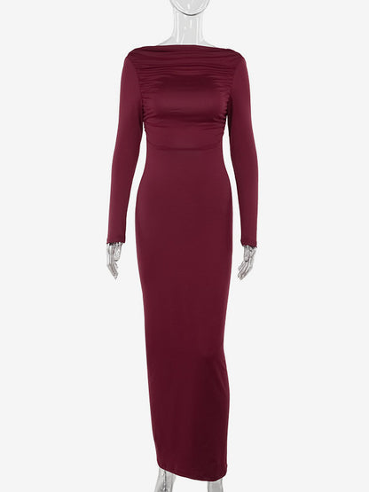 Night Out Dresses Burgundy Long Sleeves Off-The-Shoulder Backless Summer Dress