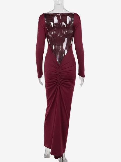 Night Out Dresses Burgundy Long Sleeves Off-The-Shoulder Backless Summer Dress