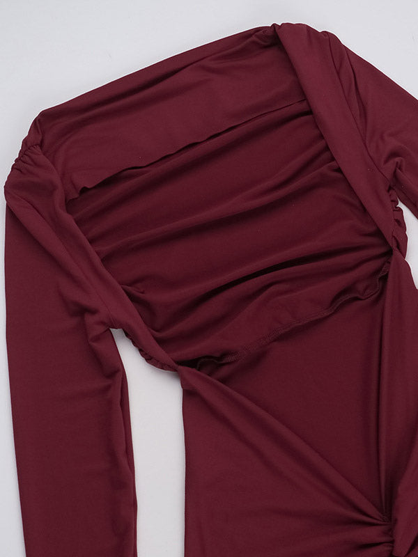 Night Out Dresses Burgundy Long Sleeves Off-The-Shoulder Backless Summer Dress