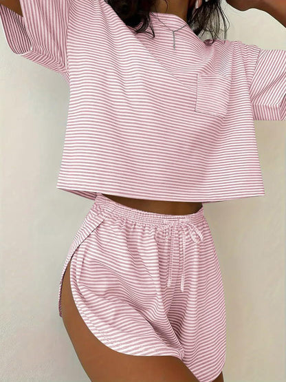 Two Piece Sets White Casual Printed Daily Casual Drawstring Jewel Neck T-Shirt Sleeves Short Sleeves Pant Set