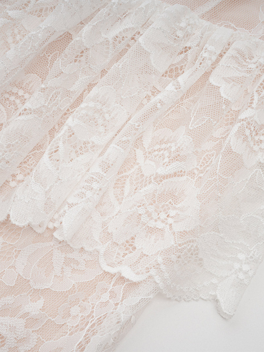 Party Dress Maxi White Stand Collar Lace Long Sleeves Shaping Flared Sleeves Chic Semi Formal Dress