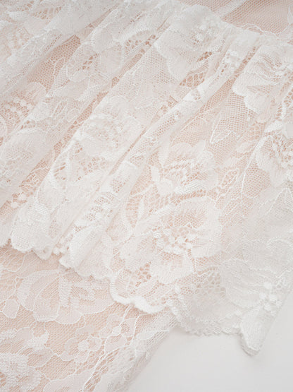 Party Dress Maxi White Stand Collar Lace Long Sleeves Shaping Flared Sleeves Chic Semi Formal Dress