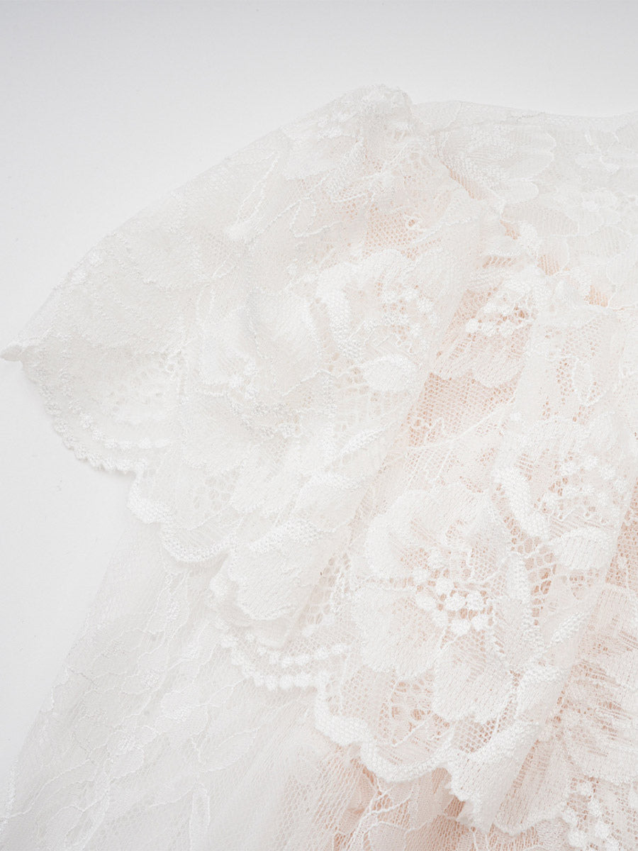 Party Dress Maxi White Stand Collar Lace Long Sleeves Shaping Flared Sleeves Chic Semi Formal Dress