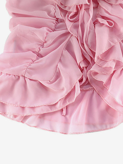 Vacation Dresses Mini Backless Ruffles Long Sleeves Off-The-Shoulder Chic Pink Dresses