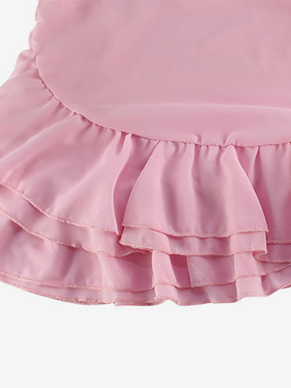 Vacation Dresses Mini Backless Ruffles Long Sleeves Off-The-Shoulder Chic Pink Dresses