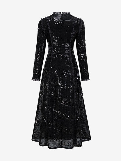 Party Dress Maxi Champagne Stand Collar Sequins Long Sleeves Elegant Semi Formal Dress