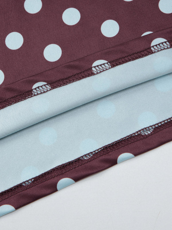 Two Piece Sets Blue Polka Dot Daily Casual Polyester Casual Strapless Sleeveless Skirt Set