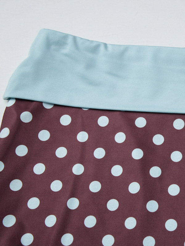 Two Piece Sets Blue Polka Dot Daily Casual Polyester Casual Strapless Sleeveless Skirt Set