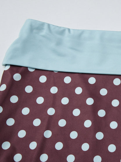 Two Piece Sets Blue Polka Dot Daily Casual Polyester Casual Strapless Sleeveless Skirt Set