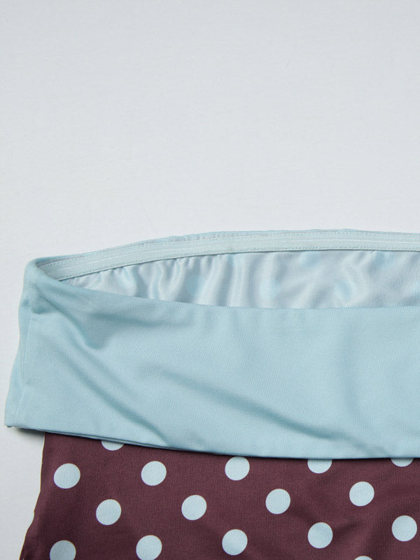Two Piece Sets Blue Polka Dot Daily Casual Polyester Casual Strapless Sleeveless Skirt Set