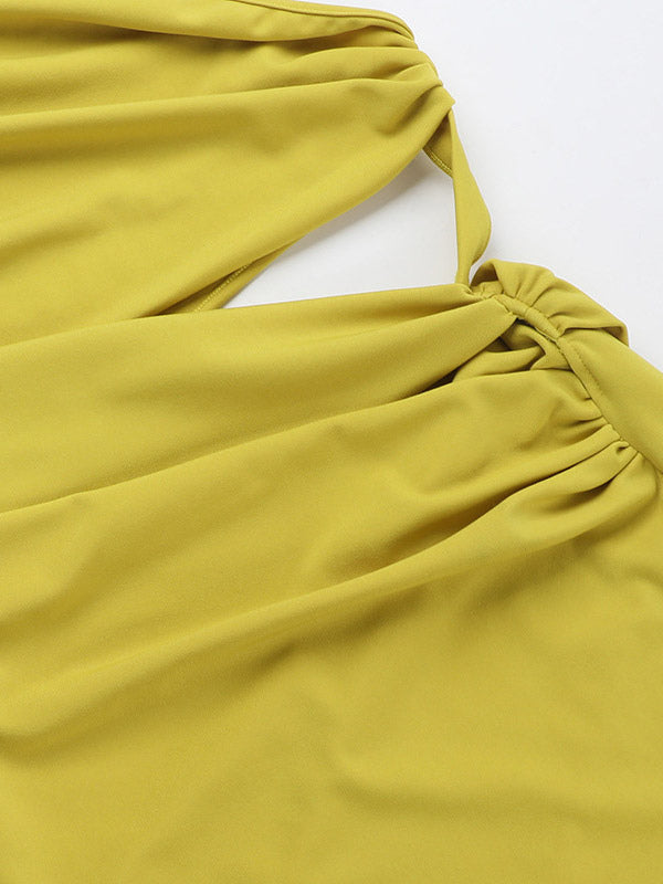 Night Out Dresses Green Polyester Sleeveless One-Shoulder Backless Summer Dress