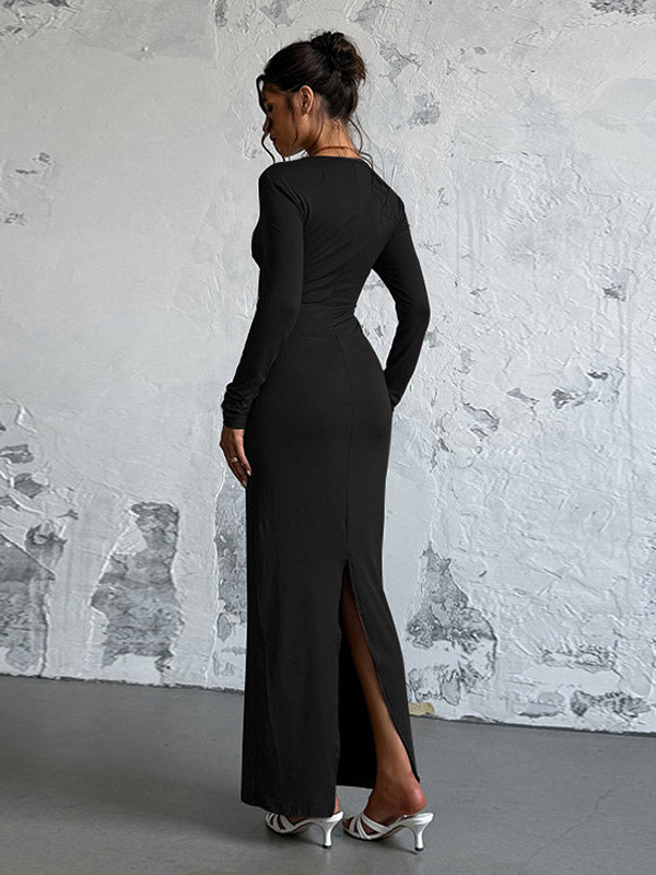 Night Out Dresses Black Long Sleeves V-Neck Backless Summer Dress