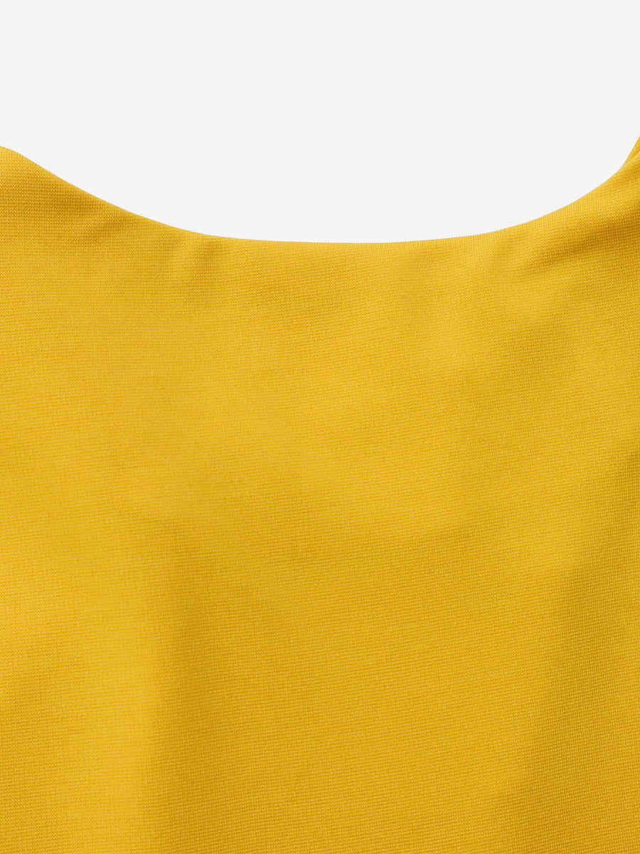Two Piece Sets Yellow Casual Pleated Street Wear Polyester Jewel Neck Asymmetrical Short Sleeves Skirt Set