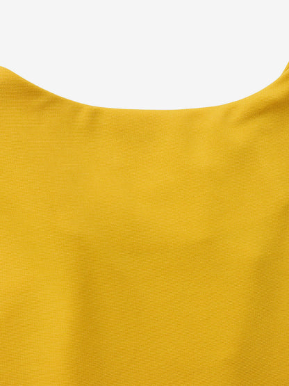 Two Piece Sets Yellow Casual Pleated Street Wear Polyester Jewel Neck Asymmetrical Short Sleeves Skirt Set