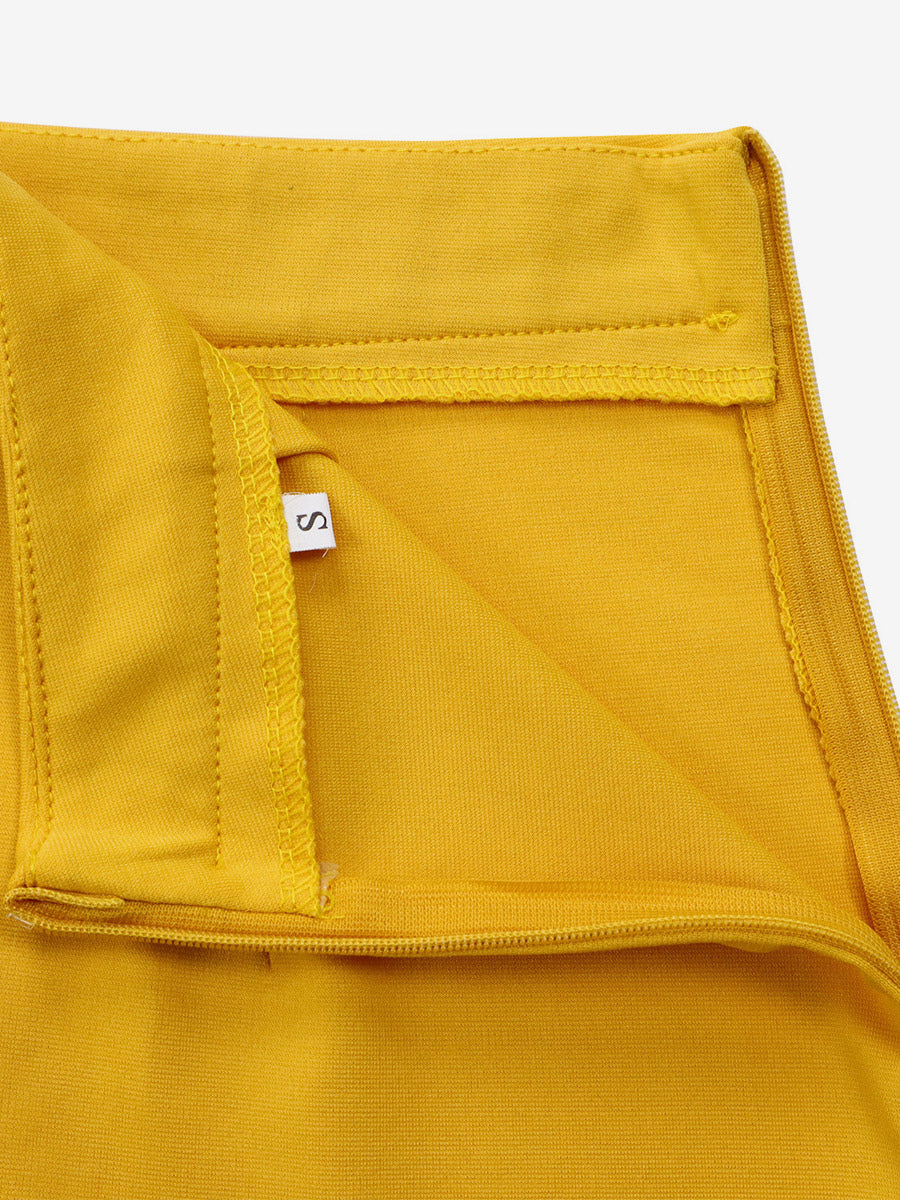 Two Piece Sets Yellow Casual Pleated Street Wear Polyester Jewel Neck Asymmetrical Short Sleeves Skirt Set