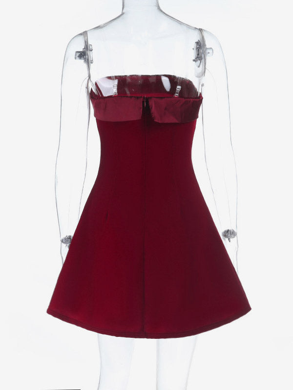 Date Night Dresses Mini Sleeveless Strapless Chic Burgundy Summer Dress