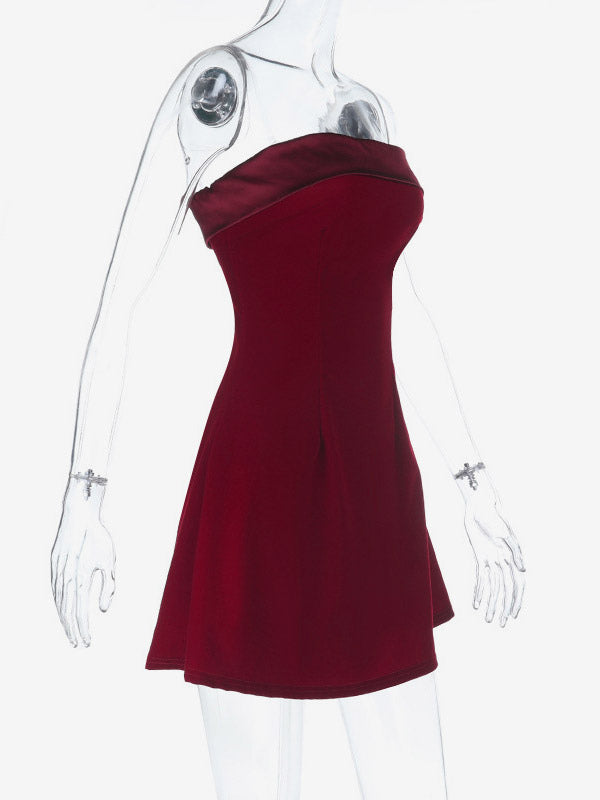 Date Night Dresses Mini Sleeveless Strapless Chic Burgundy Summer Dress