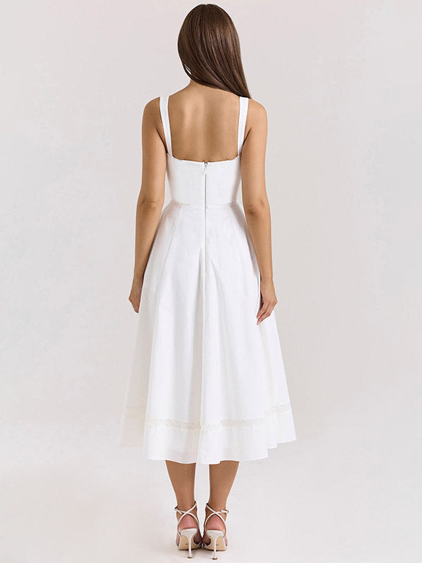 Date Night Dresses Midi Sleeveless Strapless Chic White Dress