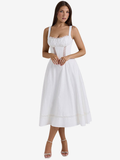 Date Night Dresses Midi Sleeveless Strapless Chic White Dress